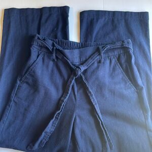 J. CREW 55% Linen 45% Cotton Navy Pull On Pants Tie Belt Side Pockets Wide Leg 2